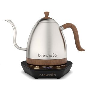 Brewista Artisan Gooseneck thermostatic electric water heater jug 1L - stainless steel - wood