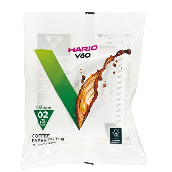 Hario V60-02 szűrőpapír fehér 100 darab
