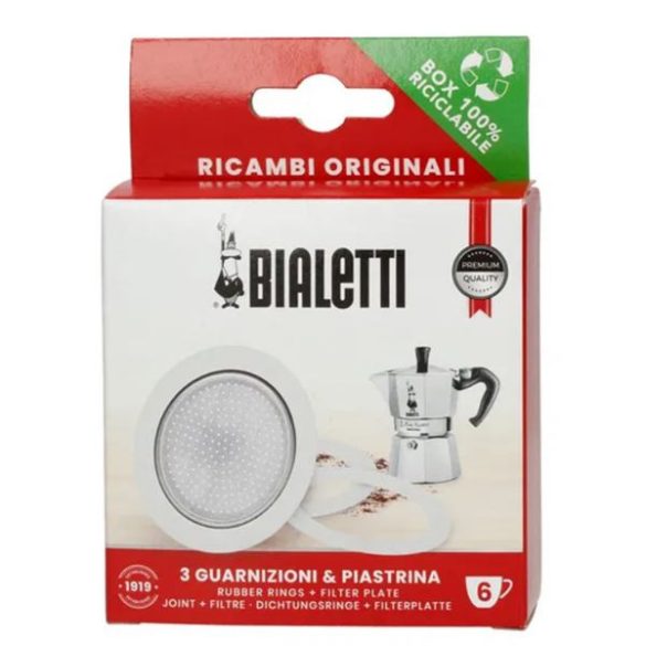 Bialetti 3 darab tömítés + szűrő 6 csészés Moka express kávéfőzőhöz