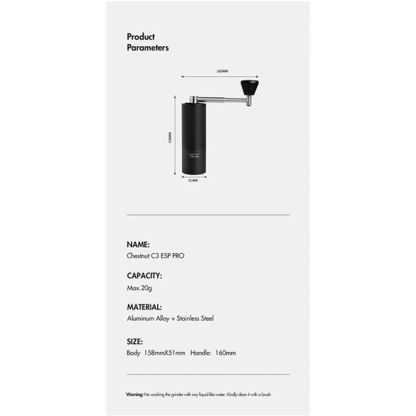 Timemore C3 ESP Pro manual coffee grinder - with retractable winding handle - black