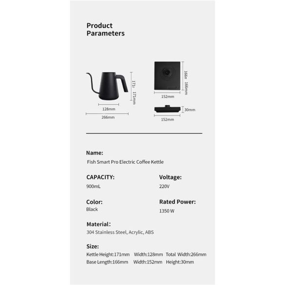 Timemore Fish Smart Pro Pour Over vízforraló kanna 900 ml - fekete